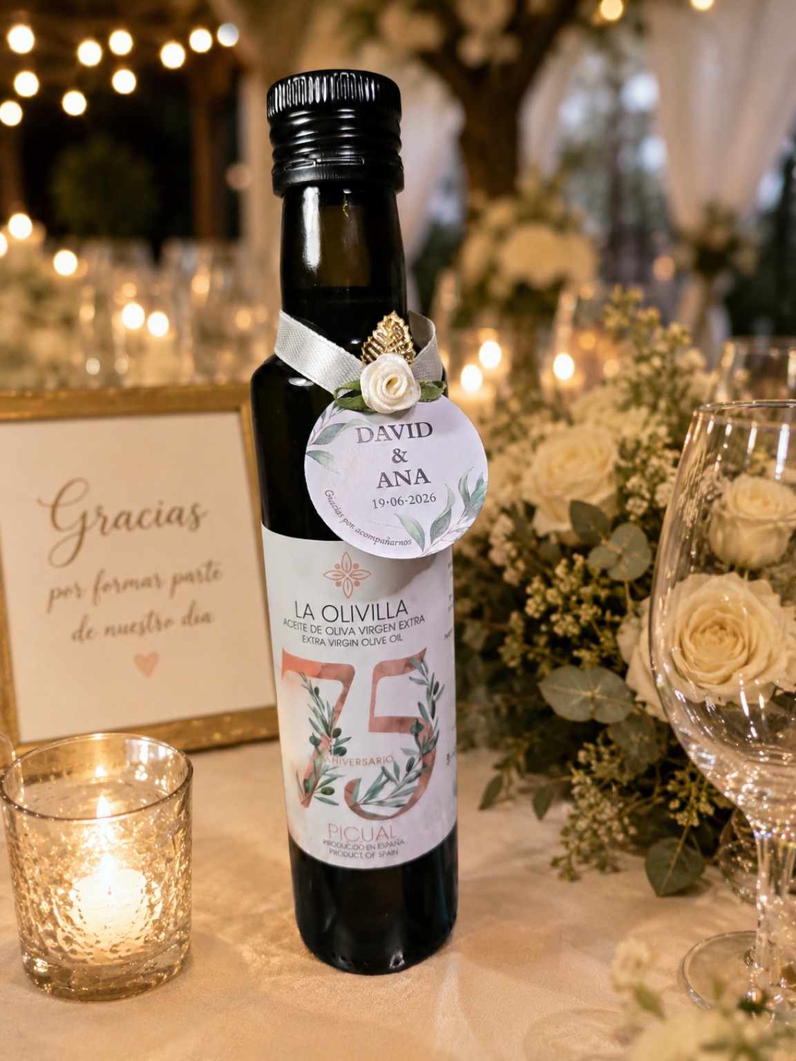 Botella de AOVE de 250 ml personalizada para boda
