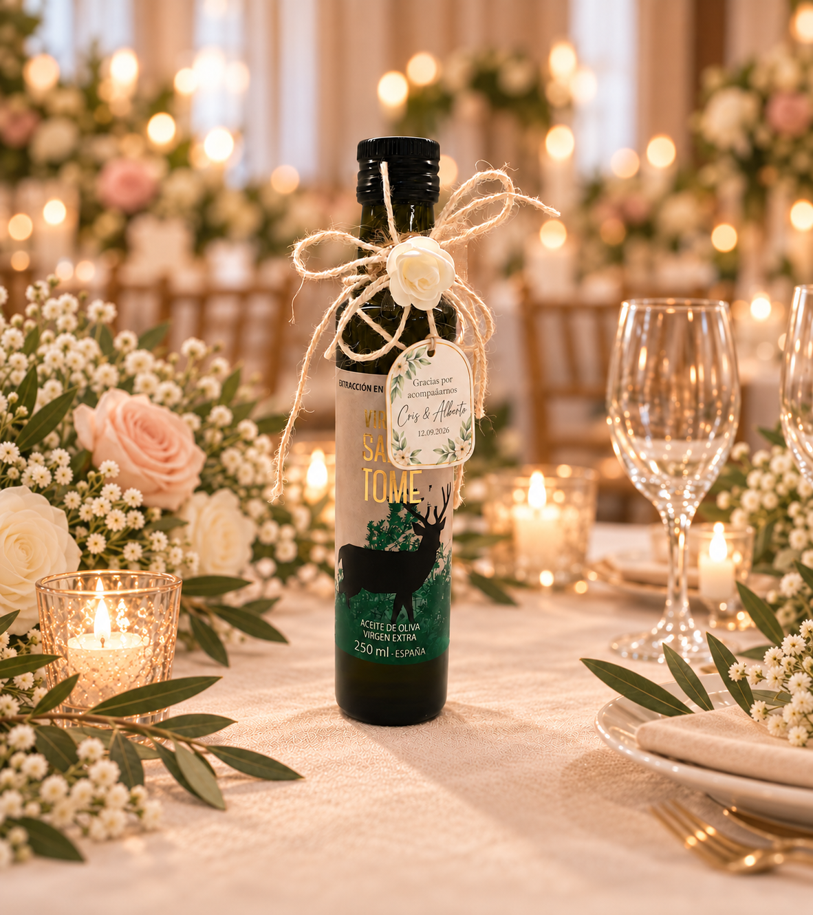 Botella Cosecha de Amor de AOVE de 250 ml personalizada para celebración
